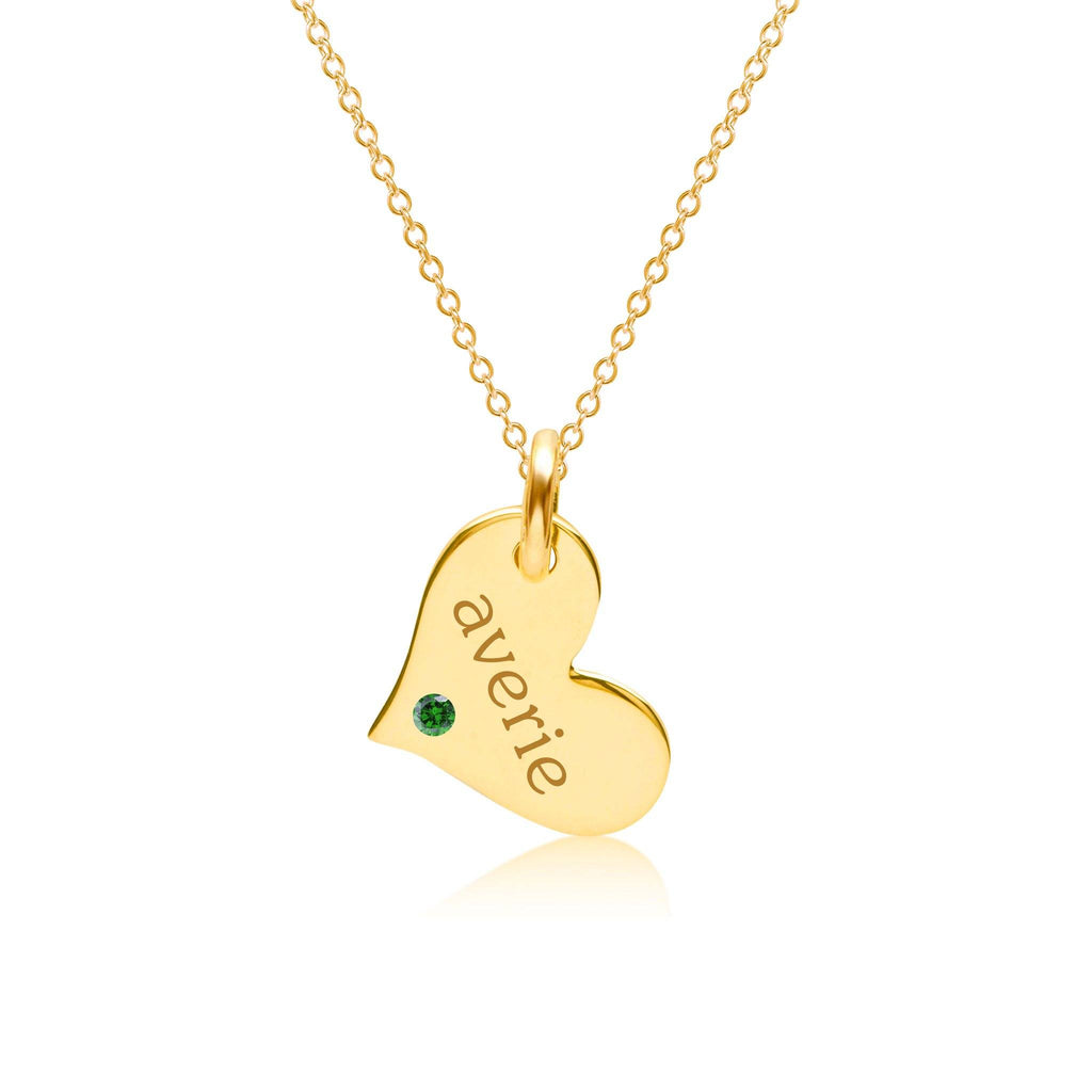 Gold Heart Necklace with Birthstone
