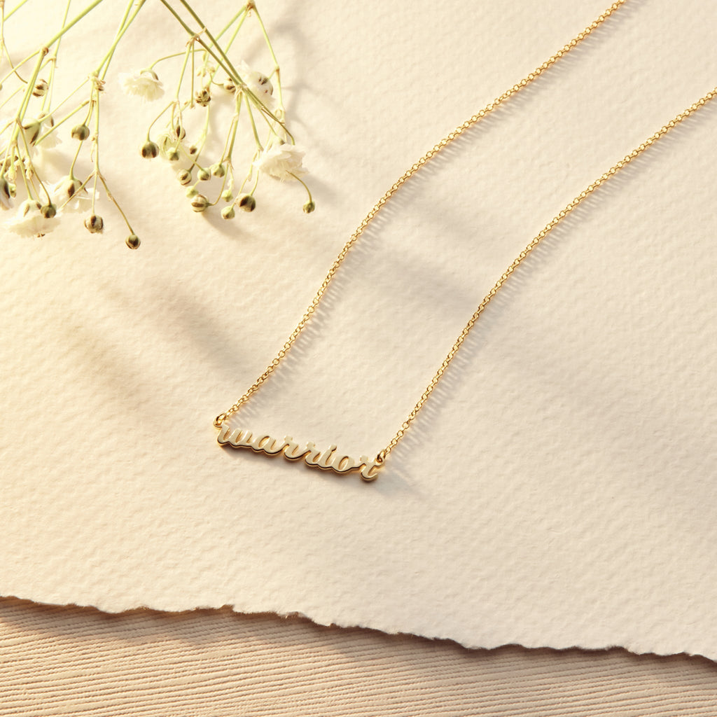 14k Gold warrior Script Nameplate Necklace