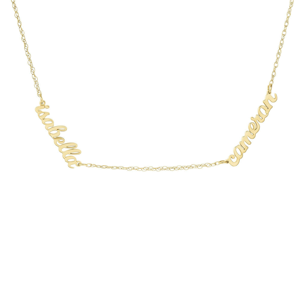 Gold Script Nameplate Necklace - 2 Names