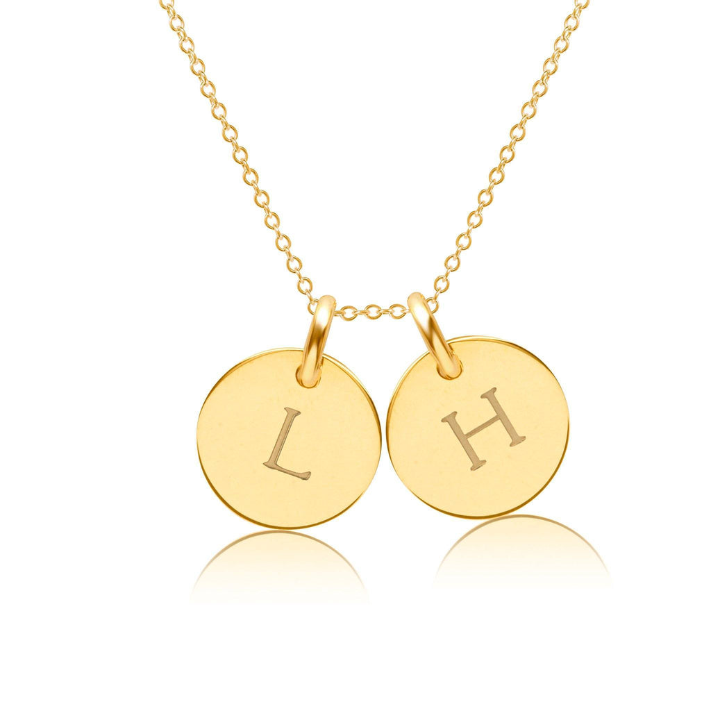 14k Gold Initial Necklace - 2 Circles - Uppercase