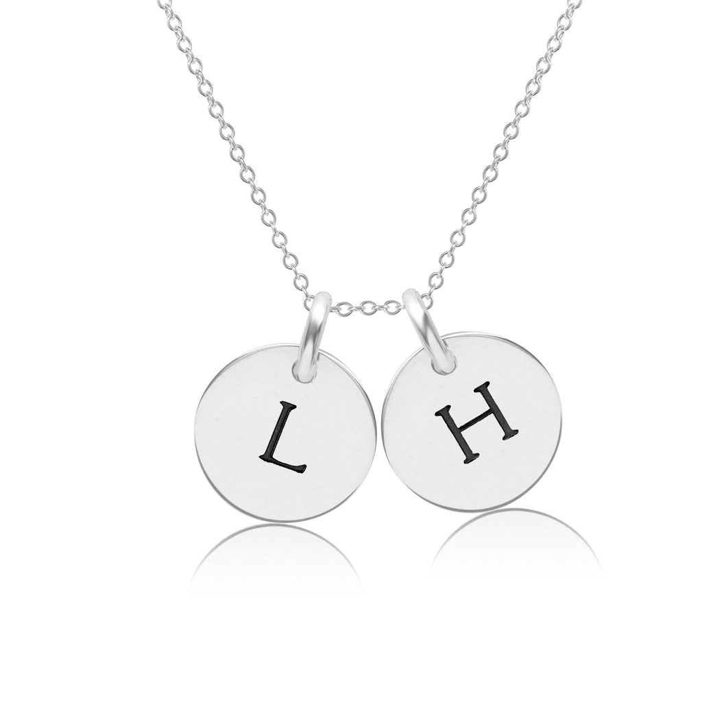 Sterling Silver Initial Necklace - 2 Circles - Uppercase