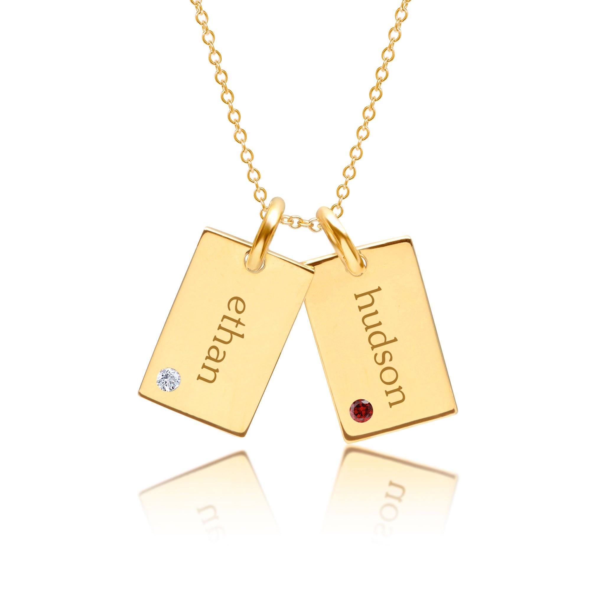 Mini Dog Tag Necklace with Birthstones - 2 Tags
