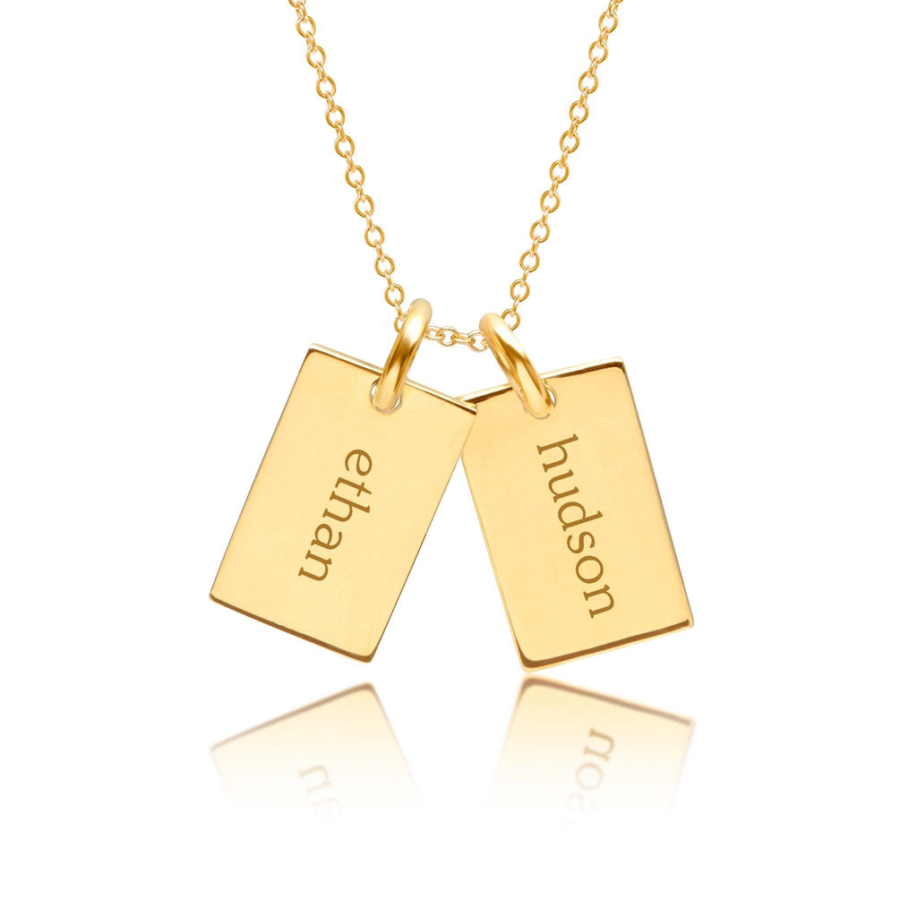 Gold Mini Dog Tag Necklace - 2 Names