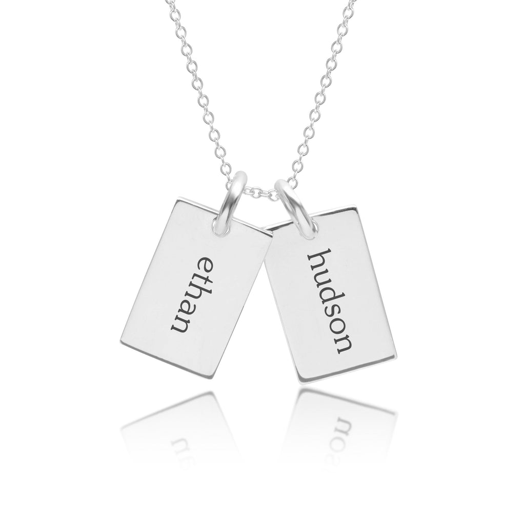 Sterling Silver Mini Dog Tag Necklace - 2 Names
