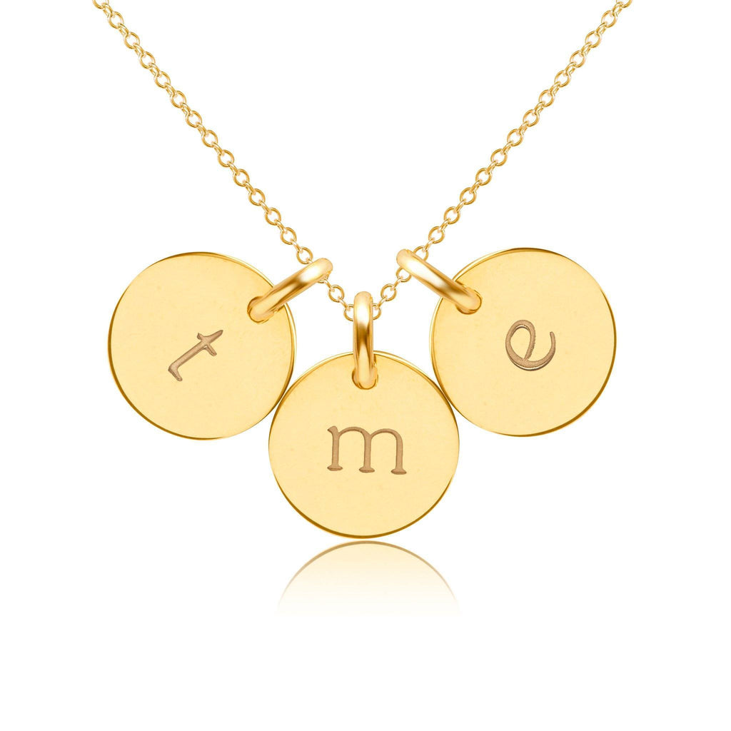 14k Gold Initial Necklace - 3 Circles - Lowercase