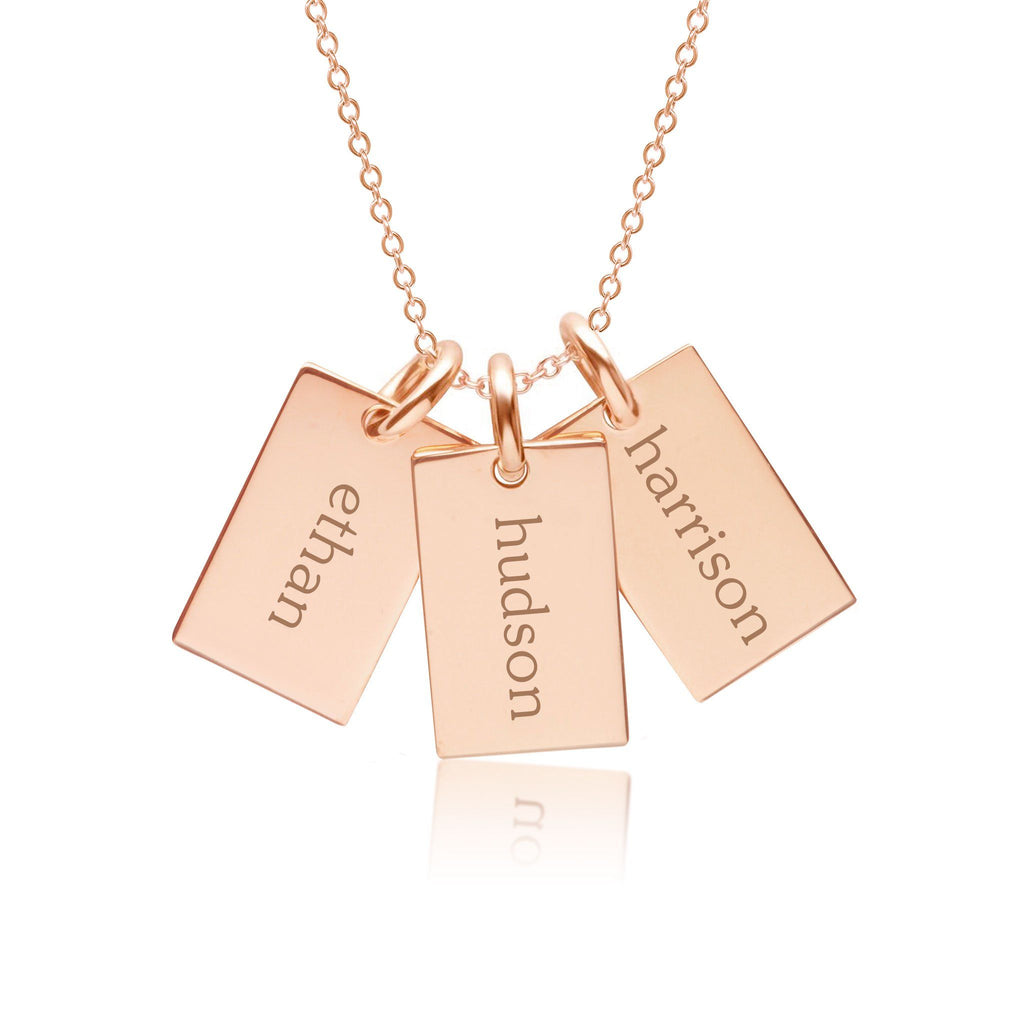 14k Gold Mini Dog Tag Necklace - 3 Names