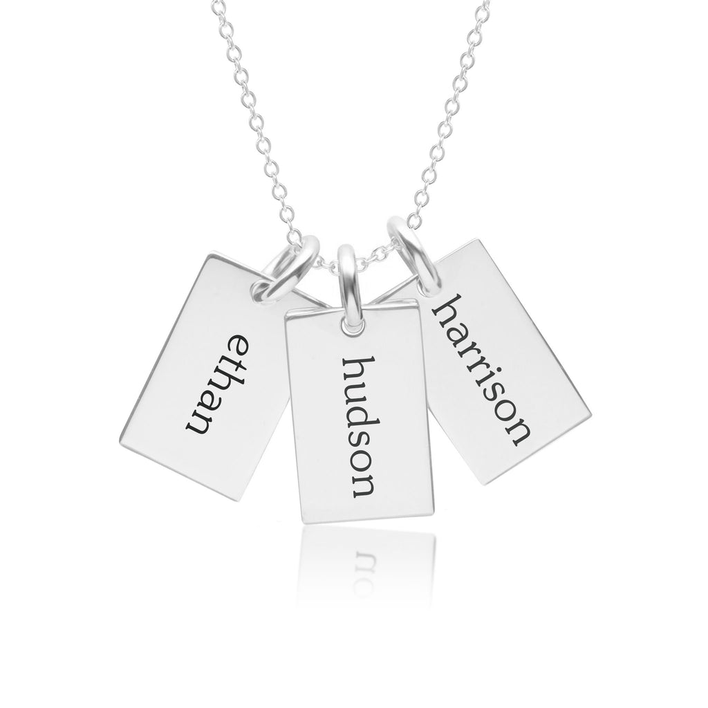 Sterling Silver Mini Dog Tag Necklace - 3 Names