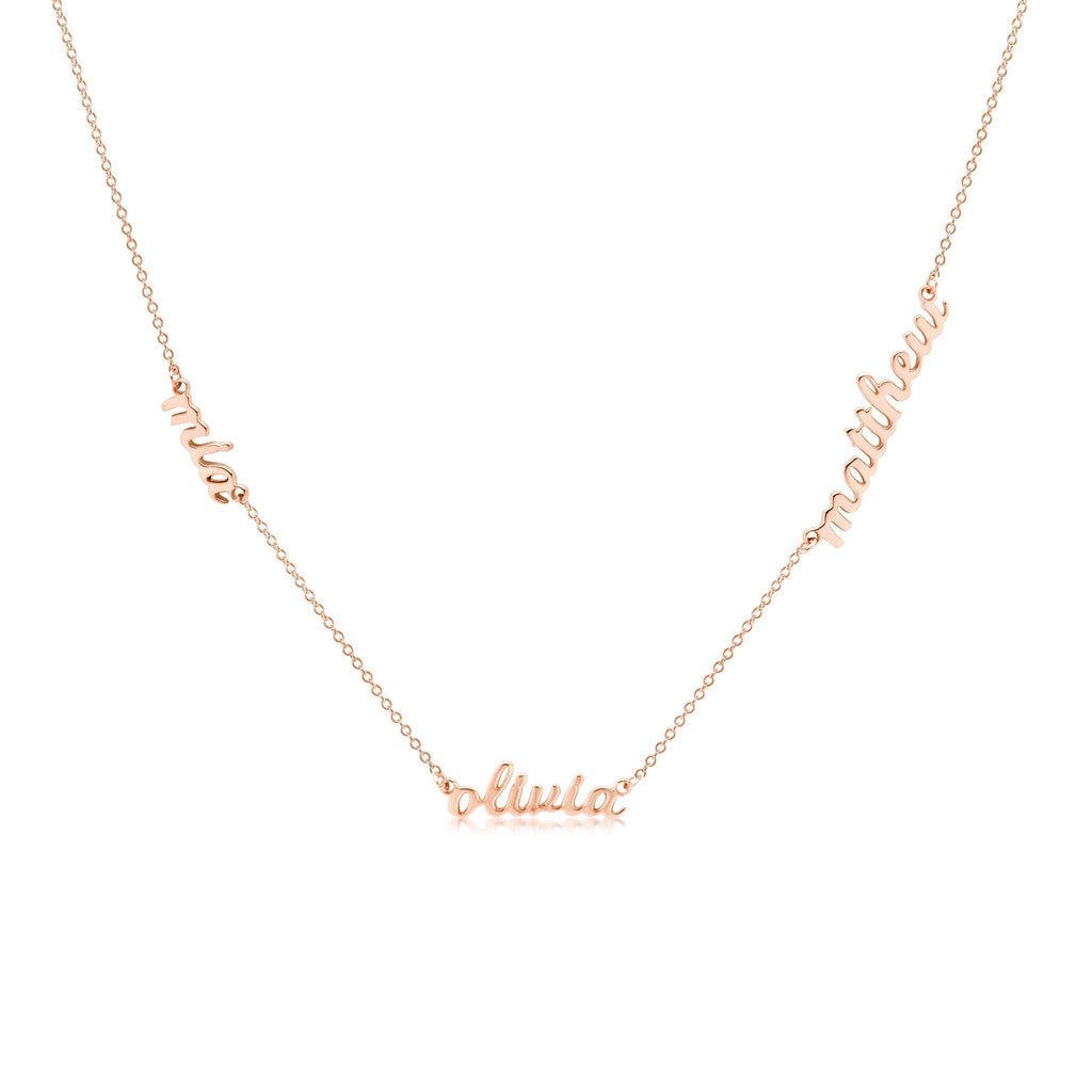 14k Gold Script Nameplate Necklace - 3 Names | Tiny Tags