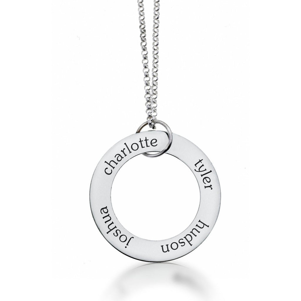 Sterling Silver Circle Pendant Necklace - 4 Names