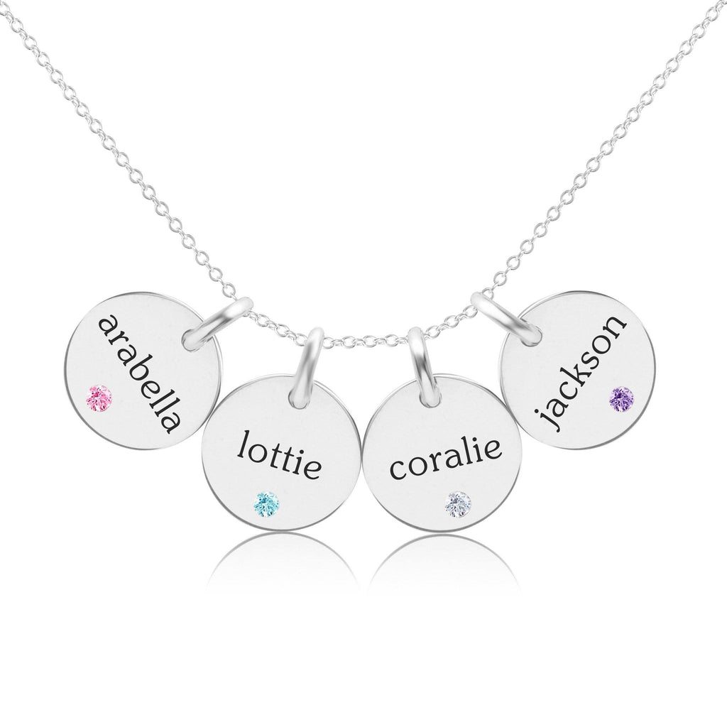 Sterling Silver Circle Necklace - 4 Names With Birthstones