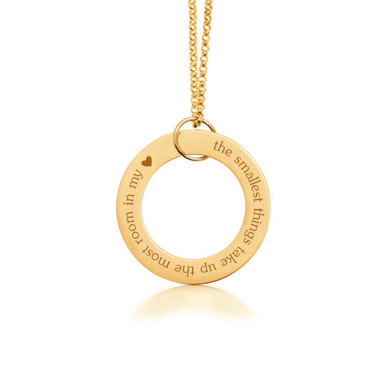14k Gold Circle Pendant Necklace - Custom Phrase or Quote
