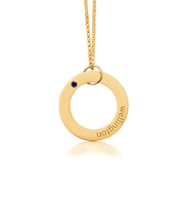 Circle Pendant Necklace with Birthstones (1-4 Names)