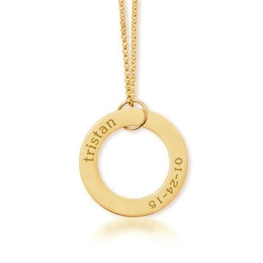 Gold Circle Pendant Necklace -  Name & Birthday