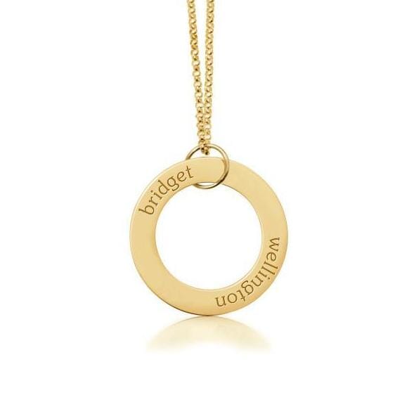 14k Gold Circle Pendant Necklace - 2 Names