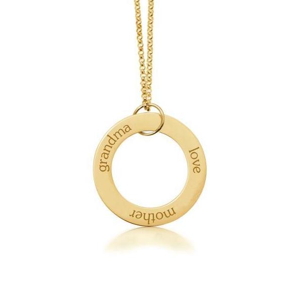 Gold Circle Pendant Necklace - Grandma, Mother, Love