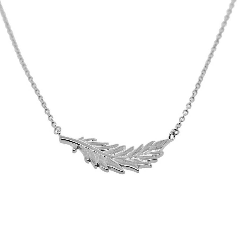 Front of Sterling Silver Floating Flamingo Feather Necklace