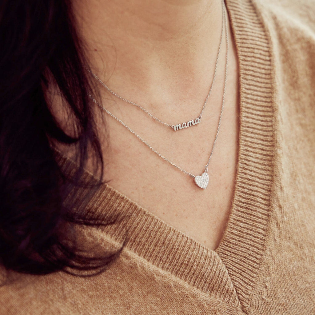 Sterling Silver Pavé Heart Necklace | Tiny Tags