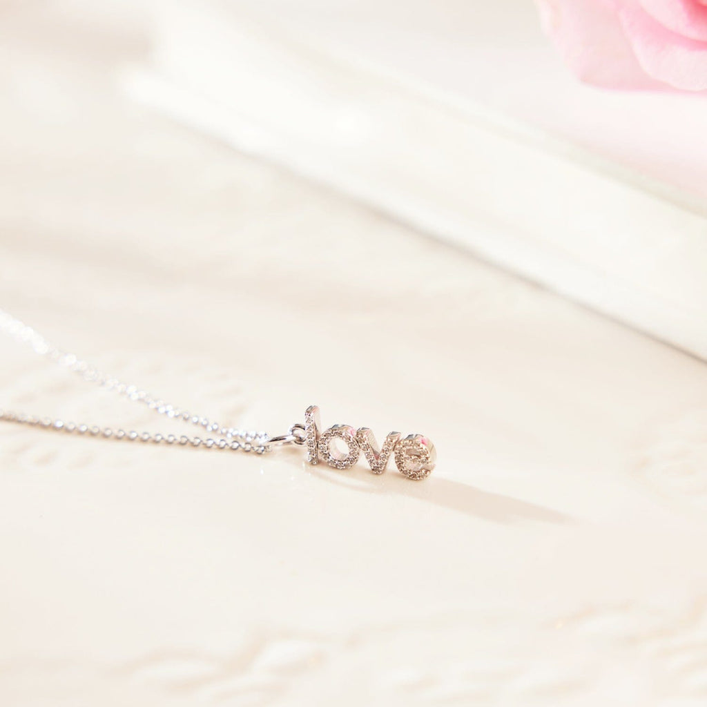 Sterling Silver Pavé Vertical Love Necklace