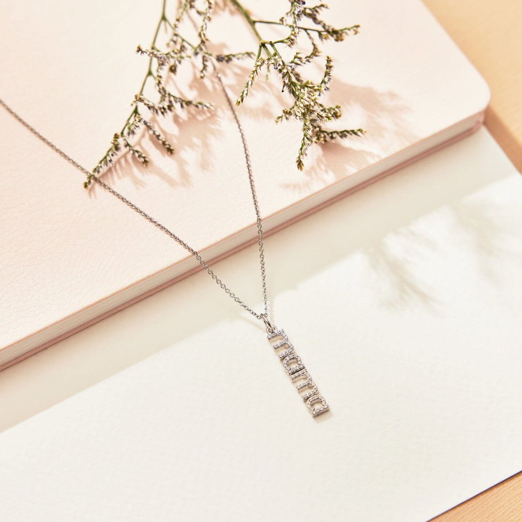Sterling Silver Pavé Vertical Mama Necklace