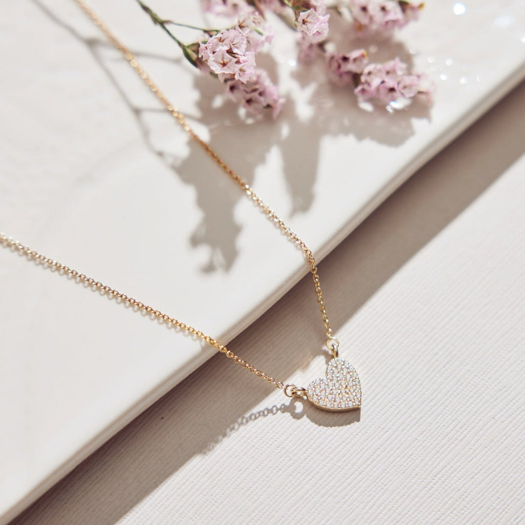 14k Gold Pavé Diamond Heart Necklace