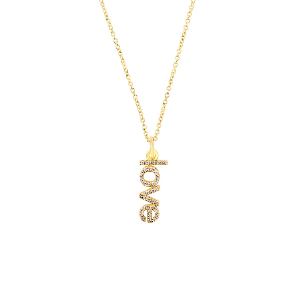 14k Gold Pavé Diamond Vertical Love Necklace