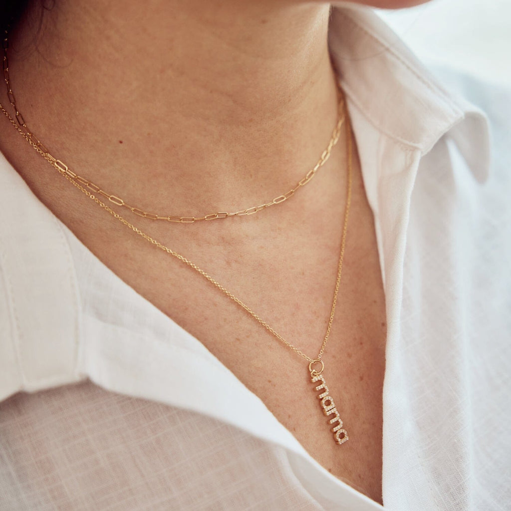 Gold Pavé Vertical Mama Necklace
