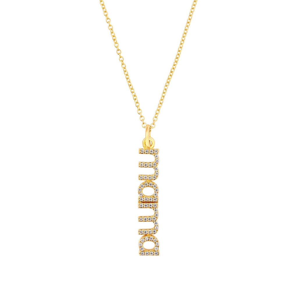 14k Gold Pavé Diamond Vertical Mama Necklace