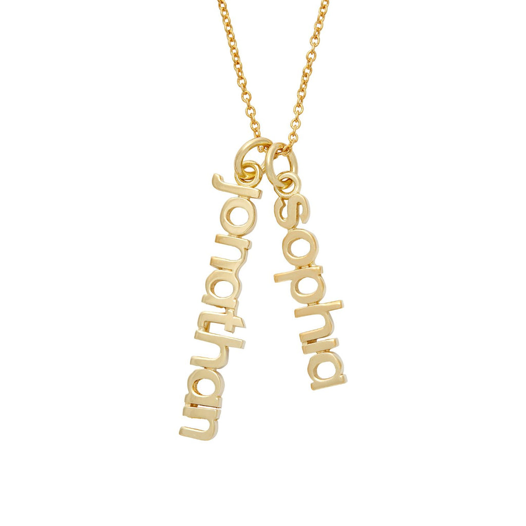 14k Gold Vertical Name Necklace - 2 Names