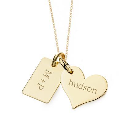 14k Gold Heart & Mini Dog Tag Necklace