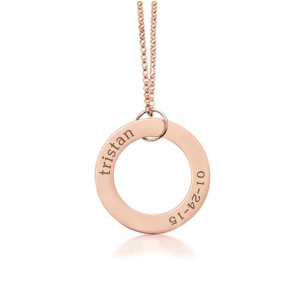 14k Gold Circle Pendant Necklace - Name & Birthday