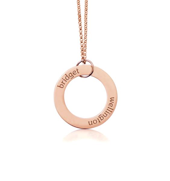 14k Gold Circle Pendant Necklace - 2 Names