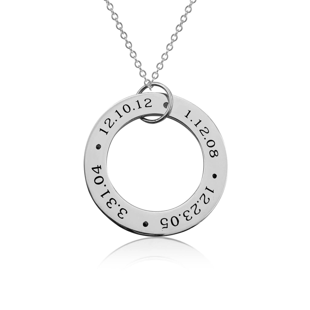 Sterling Silver Circle Pendant Necklace - 4 Names With Birthstones