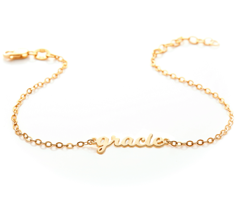 14k Gold Script Nameplate Chain Bracelet