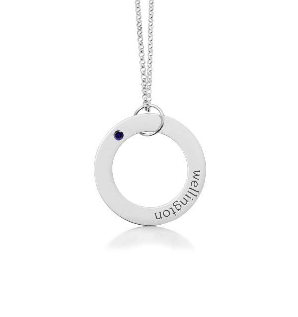 Circle Pendant Necklace with Birthstones (1-4 Names)