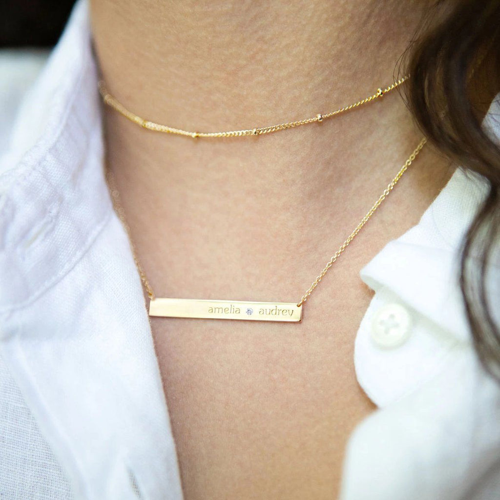 14k Gold Skinny Bar Birthstone Necklace - 1 Stone