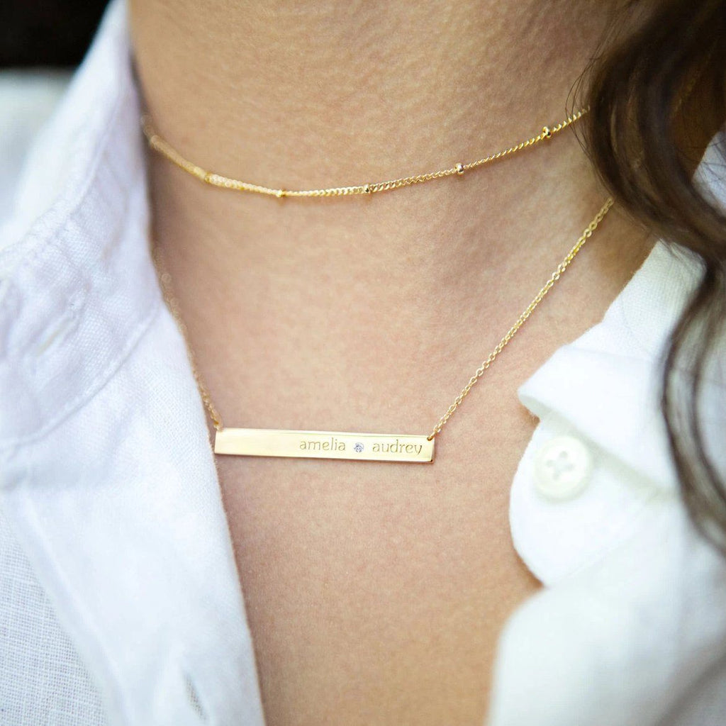 Personalized Skinny Bar Birthstone Necklace - 1 Stone