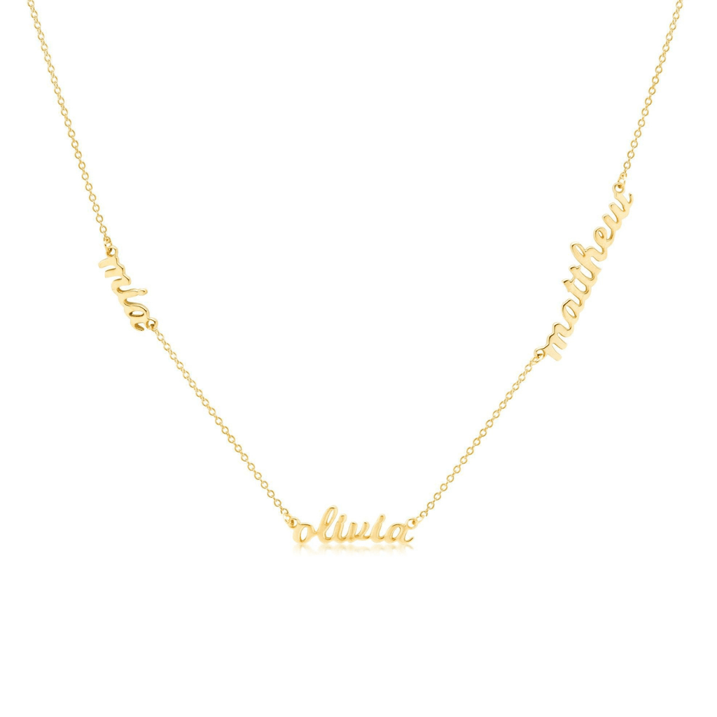 Gold Script Nameplate Necklace - 3 Names