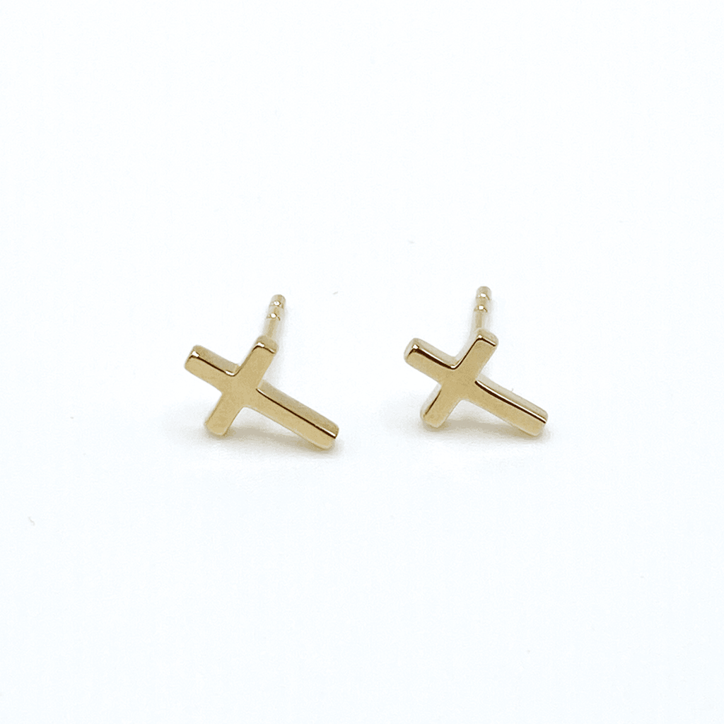 14k Gold Cross Stud Earrings