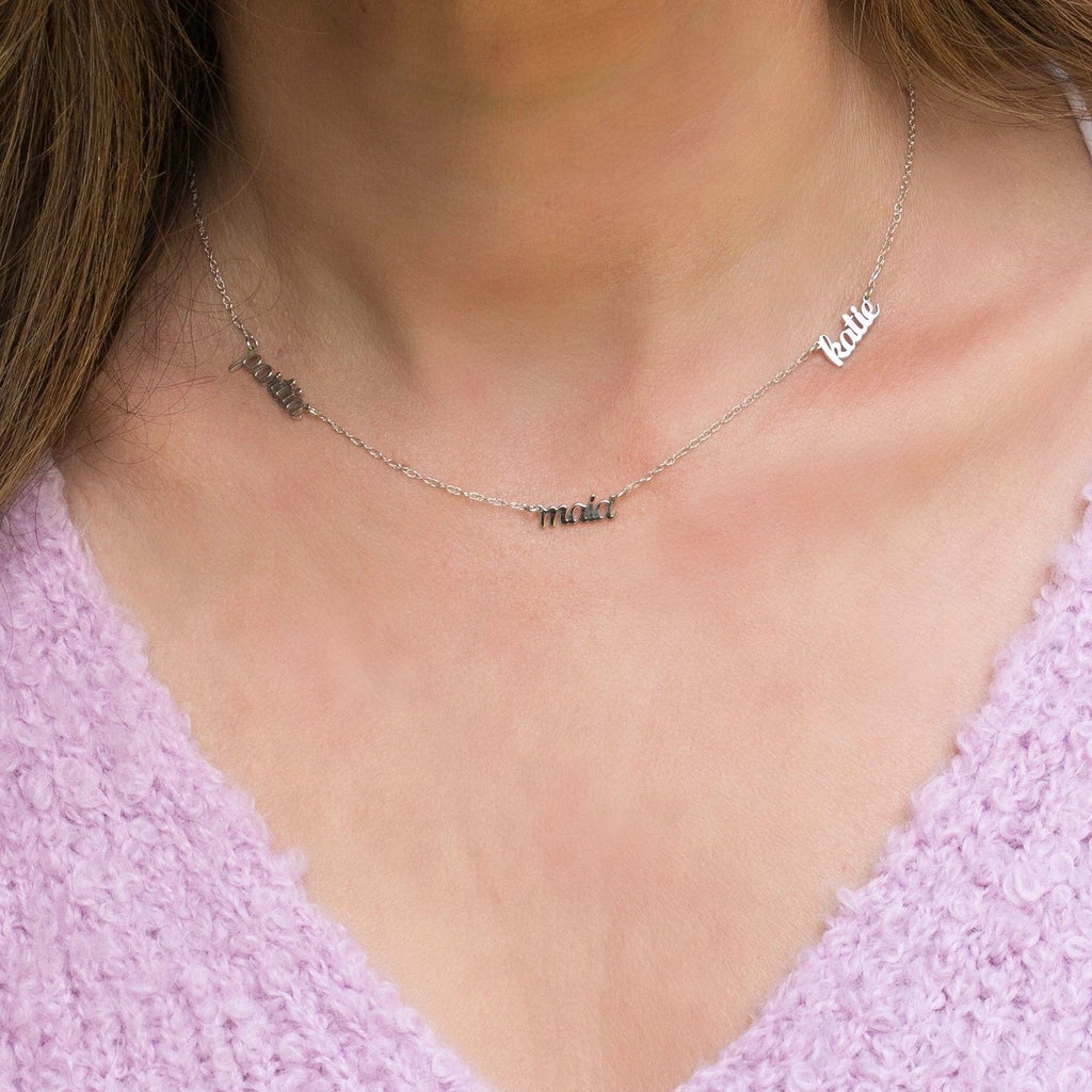 Sterling Silver Script Nameplate Necklace - 2 Names