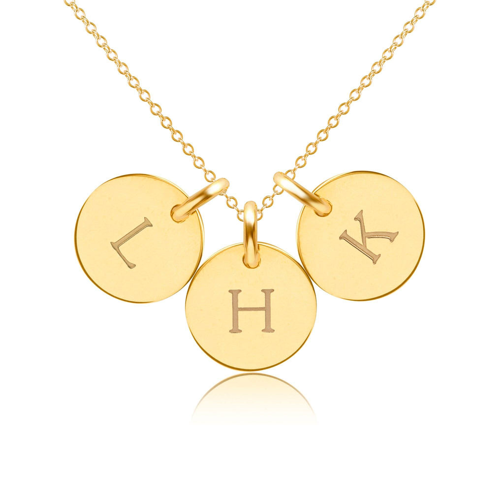 Gold Initial Necklace - 3 Circles - Uppercase