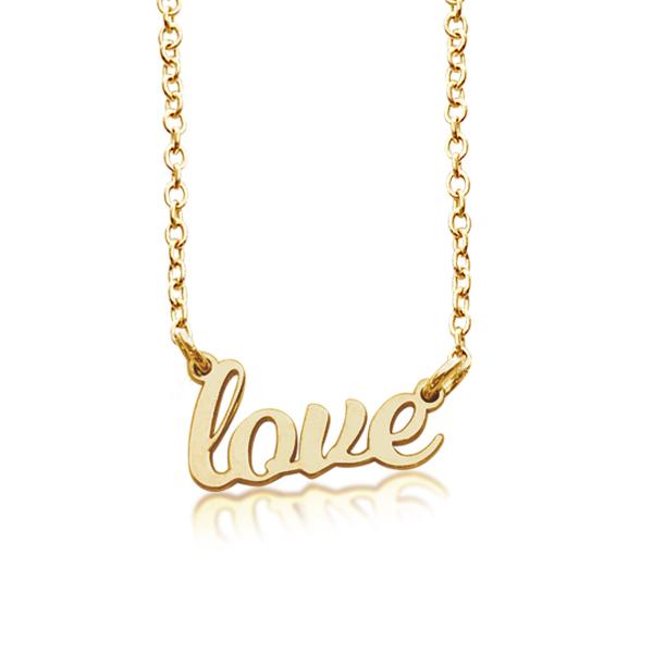 Gold "love" Script Nameplate Necklace - tinytags