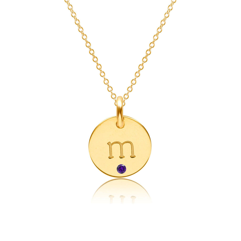 14k Gold Initial Circle Necklace with Birthstones (1-3 Circles)