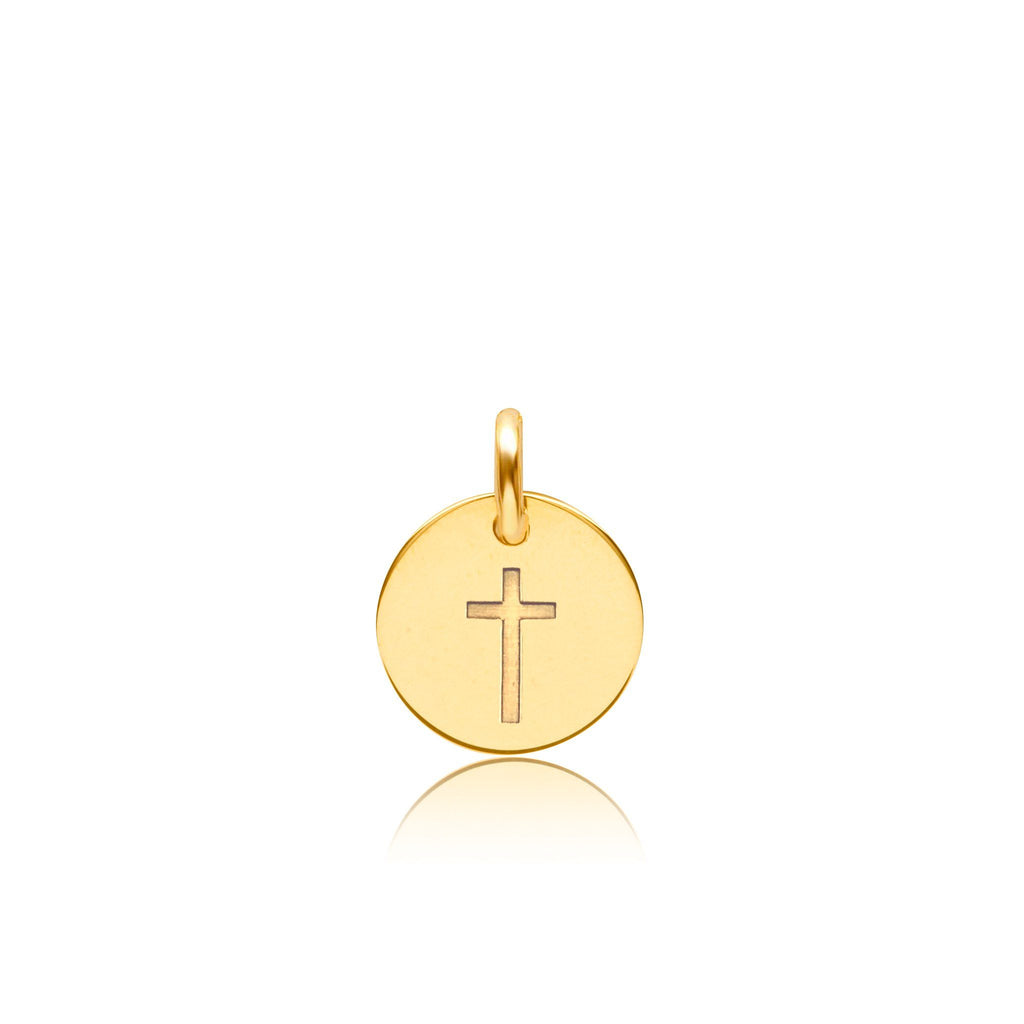 Gold Engravable Cross Circle Tag