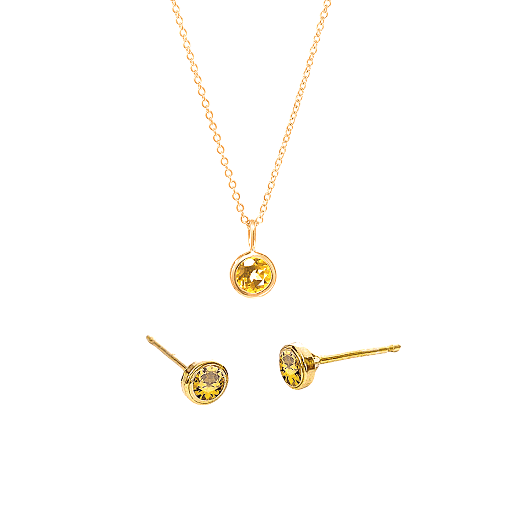 14k Yellow Gold Birthstone Necklace and Earring Set