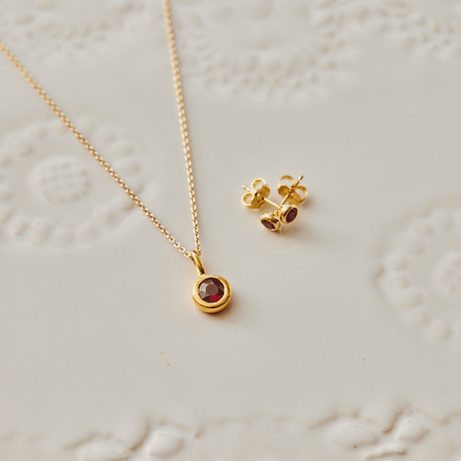 14K Yellow Gold Birthstone Necklace and Earring Set Perfect Jewelry Gift Set for Mom Tiny Tags