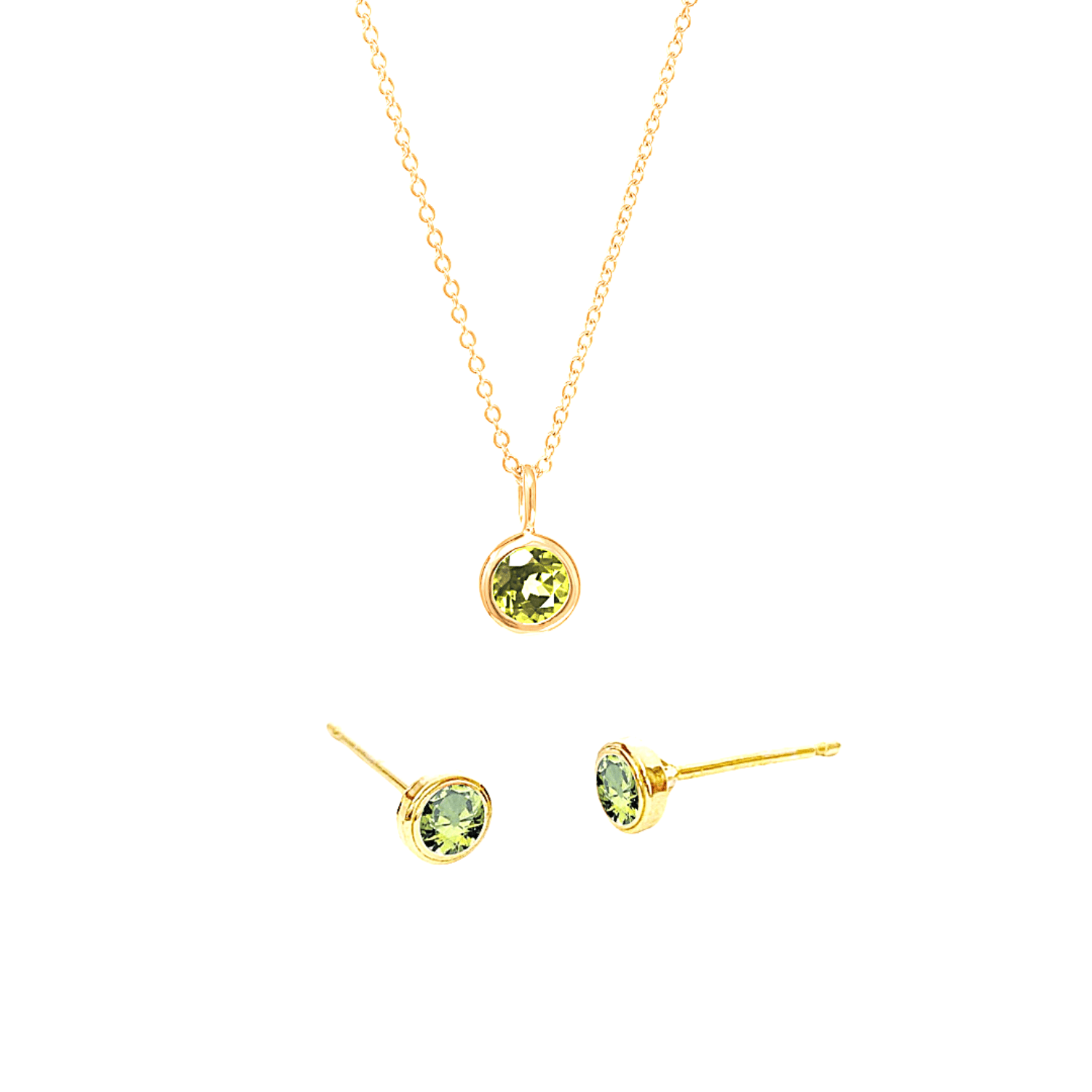 14k Yellow Gold Birthstone Necklace and Earring Set | Tiny Tags