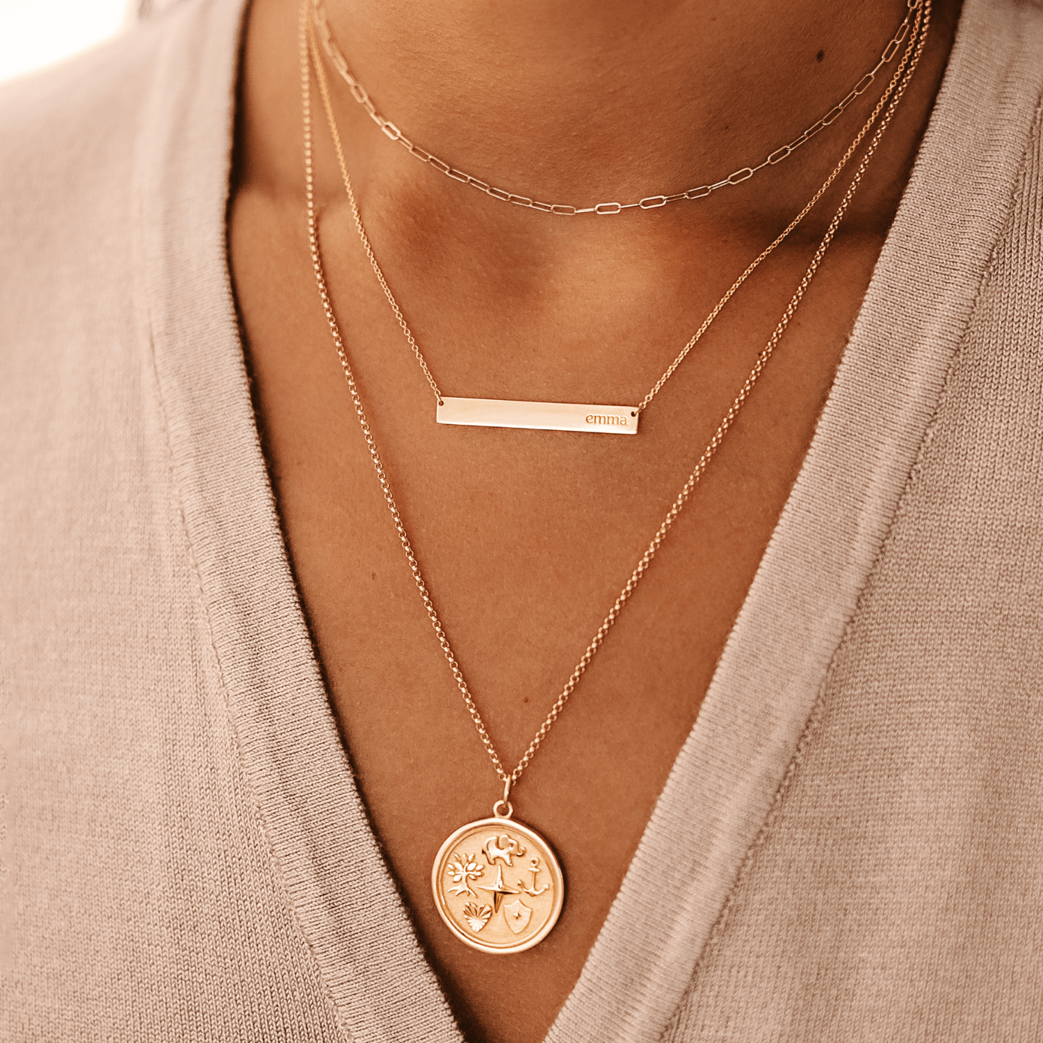 14k Solid Gold Live in the moment necklace, layering necklace, religious jewelry, custom symbol coin high quality Dainty necklace, unique gift for her