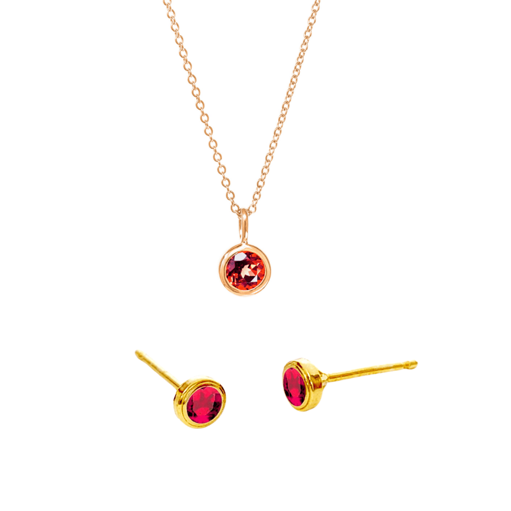14k Yellow Gold Birthstone Necklace and Earring Set