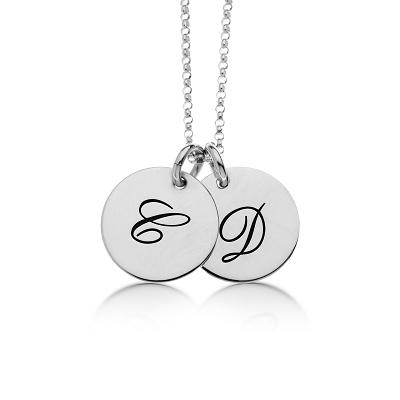 Sterling Silver Script Initial Necklace 2 Circles - tinytags