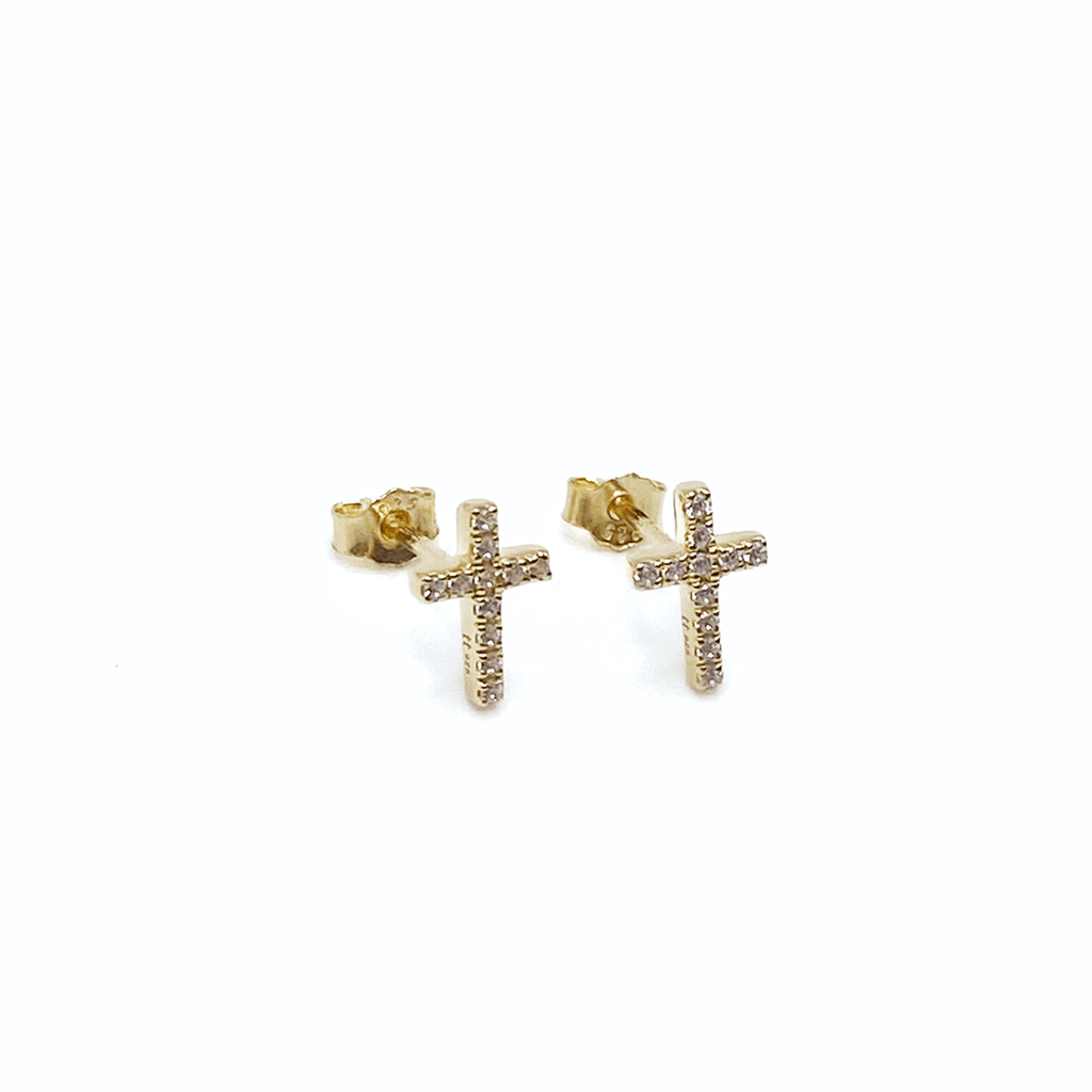 14k Gold Pavé Diamond Cross Stud Earrings